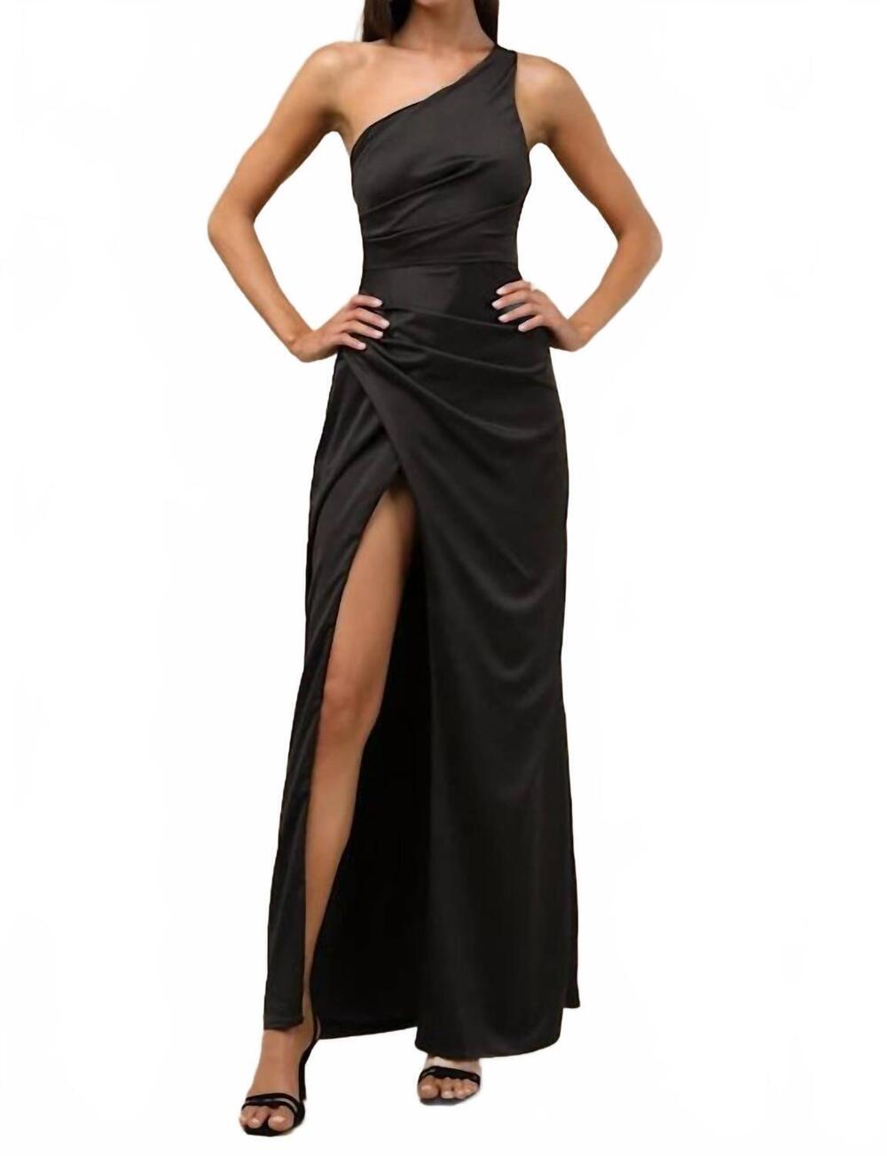 NEW LULUS dreaming of elegance satin one-shoulder maxi dress in black
